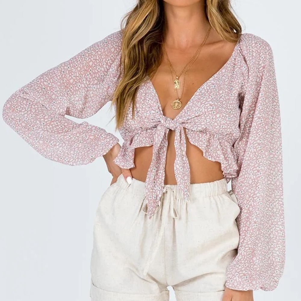 Floral Pink Tie-Front Top | Princess Polly Neima Top